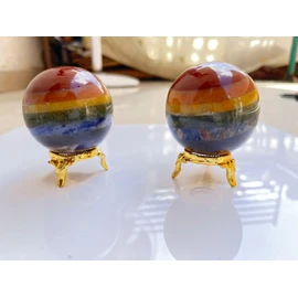Generic 7 Chakra Gemstone Ball - Crystal Carved Crystal Ball - Feng Shui Supplies - Wealth Stones - Home Office Desk Decor - Healing 50-55MM
