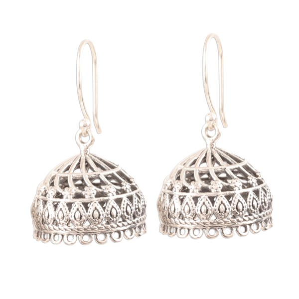 NOVICA Artisan Handmade Sterling Silver Dangle Earrings Openwork Jhumki from
