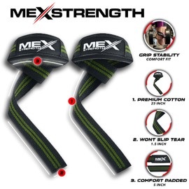 Mexstrength Weightlifting Straps for Lifting, Powerlifting, Bodybuilding, Strength Gym Training, Deadlift, Neoprene Padded Lifting Straps (Green)