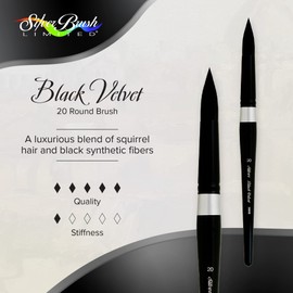 Silver Brush Limited 3000S-20 Black Velvet Round Paintbrush for Watercolour, Gouache, Inks, & Dyes, Size 20, Short Handle
