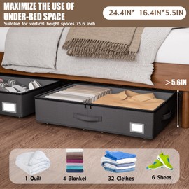 EE-RoomWorld Underbed Storage With Wheels, No Assemble Required 5.5 inches Height Black Underbed Storage Bins,Low Profile Rolling Underbed Shoe Storage Containers，Dorm Underbed Storage Drawers