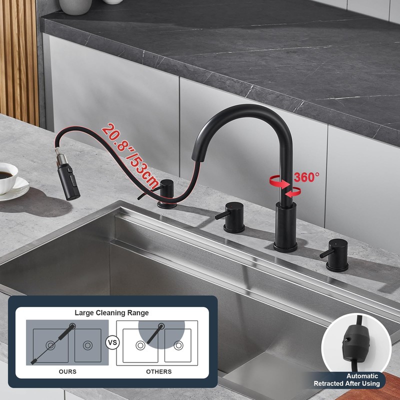 Tohlar 4 Hole Kitchen Faucet, Brushed Gold Kitchen Faucet with