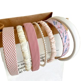 Women's Headband Set, Various Models, Headbands, Pearl Headband, Plastic Hairband, Headband Set, Pink, White for Women and Girls (Pink, S)