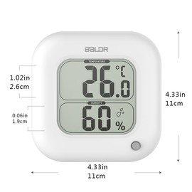 BALDR Square Thermometer and Hygrometer with Temperature Humidity Display Temperature Sensor (White)