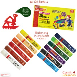 KOKUYO CAMLIN 12 Oil Pastels Shades Richer Inter-mixable Colours + Free Scraping Tool