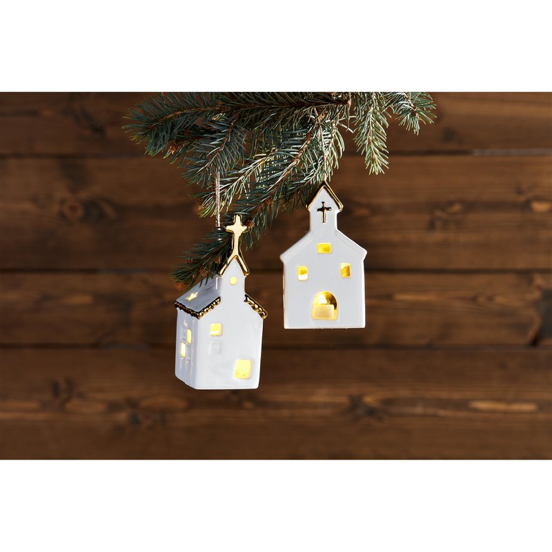 Mud Pie Light Up Church Ornament, Medium, 4" x 2