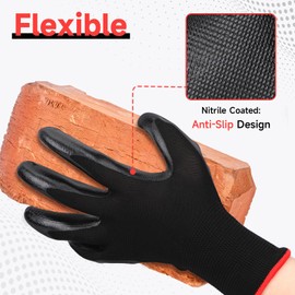 ENPOINT 12 Pairs Black Nitrile Heavy Duty Work Gloves for Men & Women, Reusable Firm Grip Mechanic Gloves for Men Work, Gardening, Construction Tools, Medium