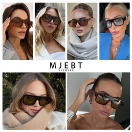 MJEBT Square Aviator Sunglasses for Women, Vintage Flat Top Designer Shades Stylish Frame Sun Glasses, B3 Black/Grey, Medium