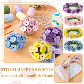 LOMOHOO Crochet Kit for Beginners, 4PCS Crochet Coasters Kit, Flower Potted Crochet Starter Kits with Instruction, Knitting Craft Lover DIY Supplies, Crochet Flower Coasters Indoor Home Decor (Pink+Purple+Yellow+Blue)