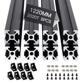 8pcs 1220mm T Slot 2020 Aluminum Extrusion European Standard Anodized Linear Rail for 3D Printer Parts and CNC DIY Black