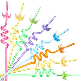 Snowfall - Juego de 12 pajitas reutilizables con purpurina en espiral tipo corona de princesa, para fiestas de cumpleaños infantiles, temáticas de princesas o piscina