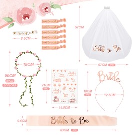 BETESSIN 17 Pieces Hen Party Accessories Women Bride To Be Sash Bridal Veil Short Wedding Flower Wreath Hen Party Decoration Set Team Bride Tattoos Headband Bracelets JGA Bachelorette Party