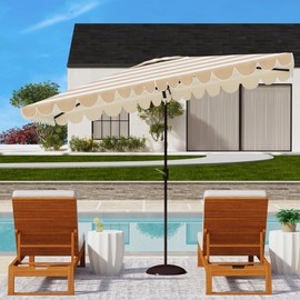 SAFAVIEH Outdoor Collection Venice Beige Stripe 7 x 10 Ft Rectangular Auto Tilt Crank UV Protected Umbrella