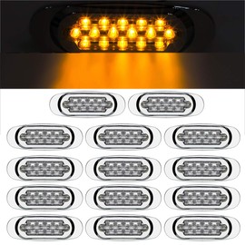 Partsam 14Pcs 6.5inch Amber 16LED Side Marker Turn Signal Lights Chrome Flush Mount Clearance Lights for Trailer Semi Truck, Replacement for Peterbilt/Kenworth/Freightliner