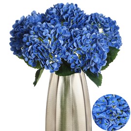 Kimura's Cabin 5pcs 21" Real Touch Hydrangeas Fake Blue Flowers Full Latex Artificial Hydrangea Flowers Stems for Home Table Centerpieces Wedding Party Decoration,Royal Blue