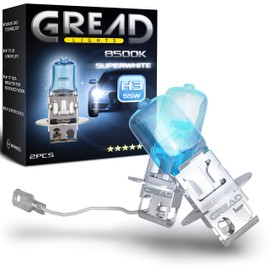Gread - H3 Car Lamp H3 12V 55W - Super White - Front Headlight 8500K E-Certification Registration Free - Xenon Look - Pack of 2