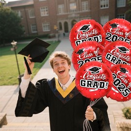Class of 2025 Graduation Party Balloons，6PCS 18inch Congrats Grad Balloons Foil 4 Colors for Graduation Party Decoration Memorable Grad Celebrations (Red)