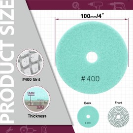 QUEFORET Diamond Polishing Pads Grit 400-6pcs Wet Sanding Discs 100mm for Granite Marble Quartz Artificial Stone