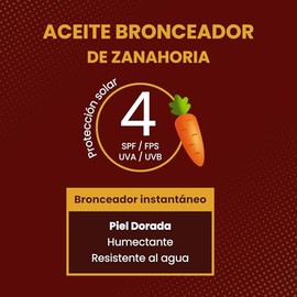 Beach Vibes - Bronceador en Aceite de Zanahoria 4 FPS 240 ml Fórmula rica en carotenos que estimulan el bronceado y facilitan la coloración. Enriquecido con Aceite de Coco y Vitamina E - hidratantes.