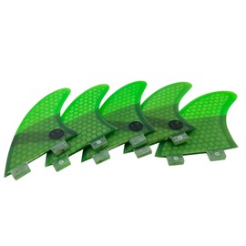 UPSURF Surfboard Fins Double Tabs Compatible, 5 Fins, K2.1 Size, Set of 5, Surfing Carbon (Green)