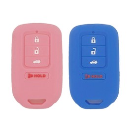 2pcs 4Button Soft Rubber Keyless Entry Remote Car Key Fob Cover Case for 2016 2017 2018 2019 2020 2021 Honda Accord CR-V Civic Fit HR-V Odyssey Pilot Ridgeline Passport, Blue Pink