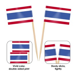 AhfuLife 100/200pcs Thailand Toothpick Flags, Cocktail Stick Flag for National Day Sandwich Food Cupcake Toppers Tableware World Cup Party Supplies Pub Royal Event Decor (100 Pcs)