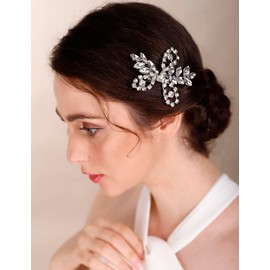 Chargances Bridal Rhinestone Hair Clips Wedding Crystal Hair Clip Barrette Head Pieces for Women Handmade Hair Accessories for Bride (Gold)