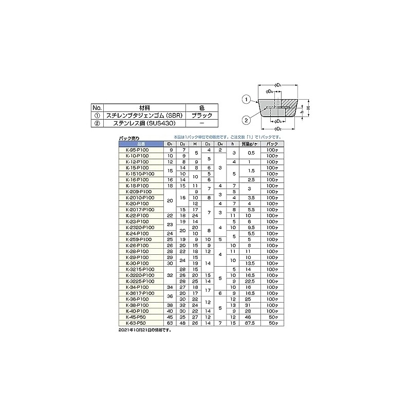 Sugatsune Industry (200038109) K-26-P100 Rubber Feet K26P100