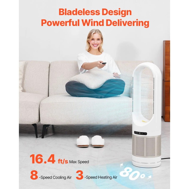 Tower Fan with 80-degree Cold Air 8-Speed Oscillating 8H Timer