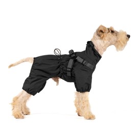 Mile High Life Waterproof Dog Raincoat, Full Coverage Small Dog Rain Coat with Harness, Adjustable 4 Legs Puppy Rain Jacket with Reflective Strip and Elastic Cuffs (Black, Medium)