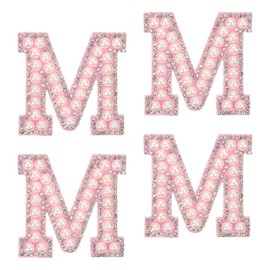 sourcing map 10Pcs Iron on Letters Patches, Letter M Rhinestone Pearl Alphabet Applique English Letter Sew on Patch for DIY Clothing Hat Bag, White Pink