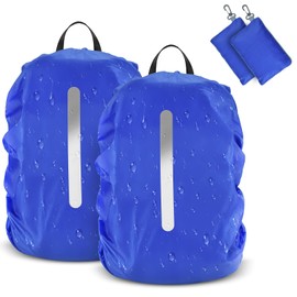 BROTOU 2 Pack Snowproof Backpack Rain Cover,Rucksack Waterproof Covers for Hiking, Camping, Traveling, Outdoor Activities (Blue+Blue with Reflective Strip, 15-25L)