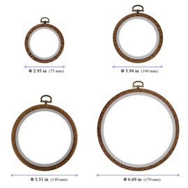 8 PCS Embroidery Ring Frame, YUENPUN 4 Sizes Plastic Cross Stitch Hoop Round Embroidery Display Frame Imitation Wood Embroidery Hoop for DIY Embroidery Craft Sewing, 7.5/10/14/17cm