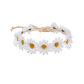 LDDCX Flower Hippie Headband Floral Crown Summer Sunflower Hair Accessories Boho Sunflower Crown Hippies Daisy Hair Wreath Bridal Headpiece(FD49) (White)
