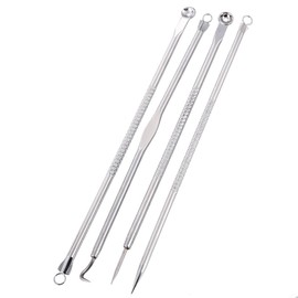 TR.OD Blackhead Whitehead Remover Tool Beauty Blemish Acne Pimple Extractor Kit Silver 4Pcs with Box
