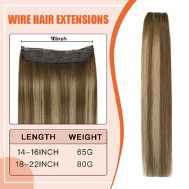 XDhair Wire Hair Extension Human Hair 22inch 80g Balayage Ombre Medium Brown to Honey Blonde Invisible Wire Hair Extensions One Piece Straight Remy Hair Extensions (#4/27/4-22inch)