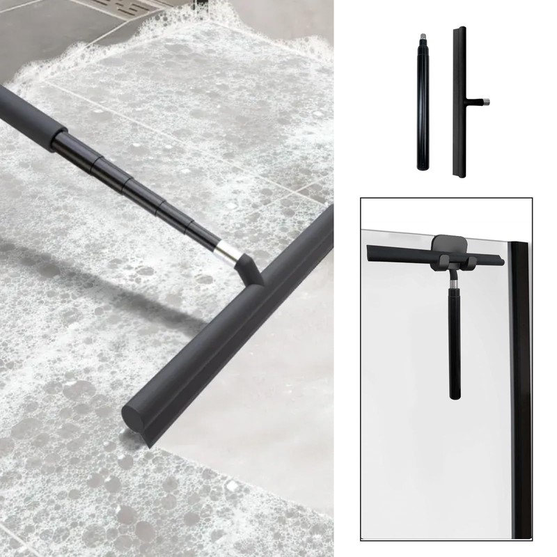 Telescopic Black Shower Squeegee for Glass Doors, Tile Shower Walls,