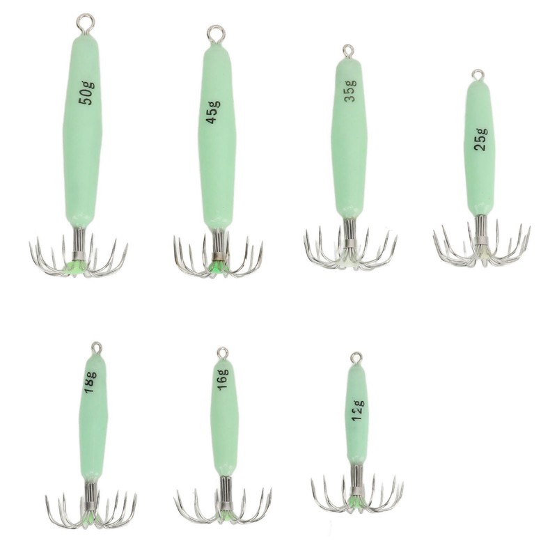 7 PCS Luminous Squid Jig 12 Hooks Stainless Steel Easy