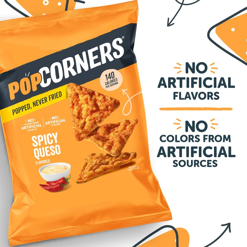 PopCorners Popped Corn Snacks, Spicy Queso, 1 Ounce Bags (Pack