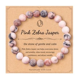 Seyaa Bracelet for Women, Pink Zebra Jasper Bracelet, Birthday Valentines Day Gift for Her Teen, Natural Crystal Stone