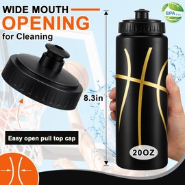 Yaomiao 24 Pcs Basketball Water Bottle 20 oz Reusable BPA Free Squeeze Water Bottles Basketball Stuff for Team Sports Party Favors Gifts (Black)