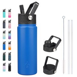 BJPKPK Insulated Water Bottles with Straw Lid, 22oz Cold & Hot Water Bottle, Stainless Steel Metal Water Bottle with 3 Lids, Reusable Thermos, Cups, Mugs for Daily Water Intake-Sapphire