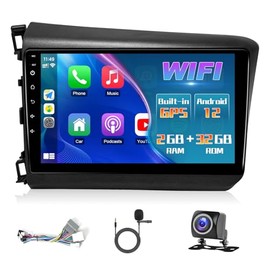 Car Stereo Radio for Honda Civic 2012, with Carplay Android Auto, 9 inch IPS Touch Screen with GPS Navigation,Bluetooth,SWC,Backup Camera, 2G+32G