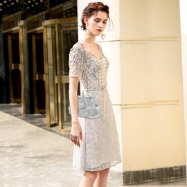 CORIOS Vintage 1920s Evening Bag Floral Clutch Bag Women's Handmade Pearl Handbag Elegant Shoulder Bag Chain Shoulder Bag Small Bag Wedding Banquet Party Prom Bag, silver