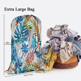Swono Tropical Leaf Large Laundry Collapsible Laundry Bag Summer Exotic Brush Strokes Foldable Laundry Hamper Bag, Machine Washable, Oxford Cloth, Colorful