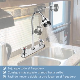 Mezcladora para Fregadero, Llave para Fregadero de Cocina de Cuello Flexible, Grifos para Cocina con 2 Asas para RV, Grifo de Cocina Moderno de Acero Inoxidable(B)