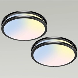 libtit 13 Inch Flush Mount Ceiling Lights, Dimmable 3000K-6500K Adjustable LED Ceiling Light, 24W Round Slim Light Fixture Black for Kitchen Bedroom Kitchen Bedroom Hallway-2 Pack