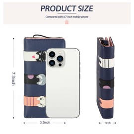 EVEOUT Women's Wallet PU Leather Purse Cute Long Purse with Coin Bifold Wallet Card Holder for Girls, Dark blue long, Classic