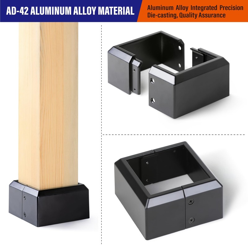 Prinfort 4"x4" (Actual: 3.5"x3.5") Deck Post Base Covers Aluminum, Split