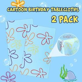 Oudain 2 Sheets Sponge Birthday Party Supplies Blue Ocean Flower Tablecloth 54 x 108 Inch Plastic Table Covers for Birthday Party Decorations